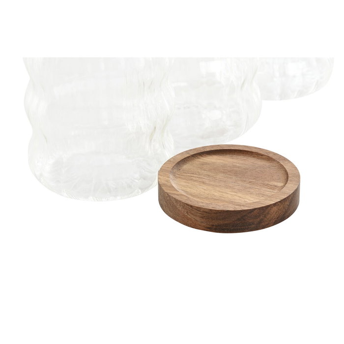 DKD Home Decor Set de 3 Botes de Cristal y Acacia 750ml