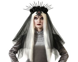 Corsage Negro Con Rosas Y Velo Para Catrina Y Día De Los Muertos