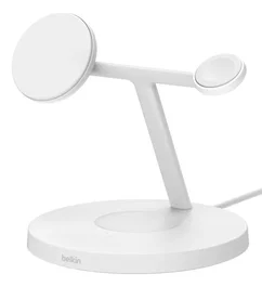 Belkin BoostCharge Pro Cargador Inalámbrico con Estación de Carga Qi2 y MagSafe 15W (Potencia AC 40W), para 3 Dispositivos, Blanco, 1.5 m, Interior