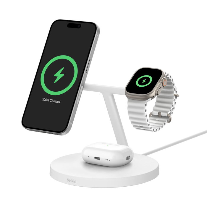 Belkin BoostCharge Pro Estación de carga inalámbrica 3 en 1 Qi2 15 W Blanco Belkin BoostCharge Pro Estación de carga inalámbrica 3 en 1 Qi2 15 W Blanco