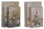 DKD Home Decor Set de 2 Cajas de Almacenaje Tipo Libro Buda Beige y Dorado