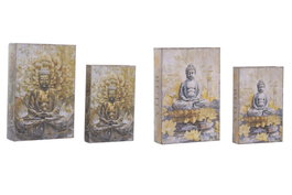 DKD Home Decor Set de 2 Cajas de Almacenaje Tipo Libro Buda Beige y Dorado