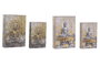 DKD Home Decor Set de 2 Cajas de Almacenaje Tipo Libro Buda Beige y Dorado