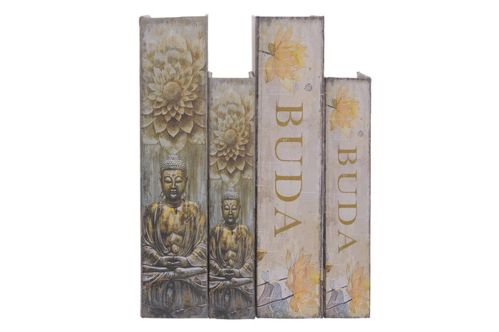 DKD Home Decor Set de 2 Cajas de Almacenaje Tipo Libro Buda Beige y Dorado