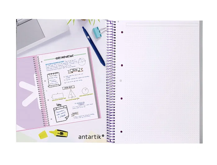 Antartik Cuaderno Espiral A4 Micro Dots Tapa Forrada 80 Hojas 90gr Rayado Puntos Rosa
