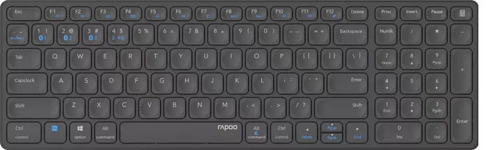 Rapoo 00215871 Teclado Oficina Wireless RF + Bluetooth 5.0, QWERTY Inglés Completo, Ultrafino, Batería Recargable, Negro