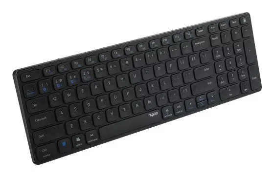 Rapoo 00215871 Teclado Oficina Wireless RF + Bluetooth 5.0, QWERTY Inglés Completo, Ultrafino, Batería Recargable, Negro