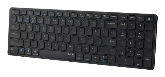 Rapoo 00215871 Teclado Oficina Wireless RF + Bluetooth 5.0, QWERTY Inglés Completo, Ultrafino, Batería Recargable, Negro