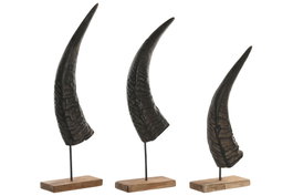 DKD Home Decor Set de Decoración de 3 Piezas de Cuerno de Búfalo con Soporte