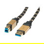 ROLINE Cable USB 3.2 Gen 1 (3.1 Gen 1) A a B, 5 Gbit/s, 1.8 m, Conectores Macho Chapados en Oro, Negro - 11.02.8902