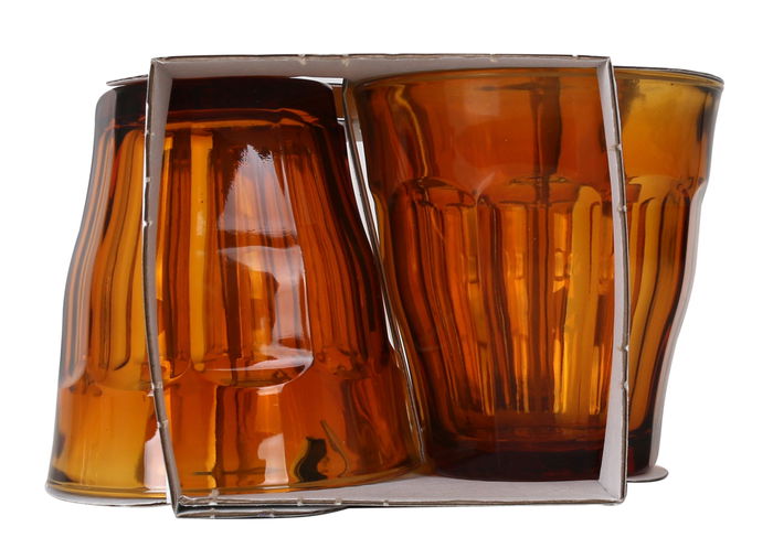 Duralex Set de 4 Vasos "Picardie" 25 cl / 0.25 L, Vidrio Templado Ámbar, Dimensiones 8.7 x 8.7 x 9 cm (12 Cajas)