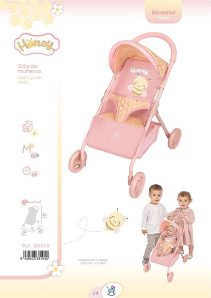Silla de muñeca 4 ruedas para muñecas de hasta 50 cm - Honey Silla de muñeca 4 ruedas para muñecas de hasta 50 cm - Honey