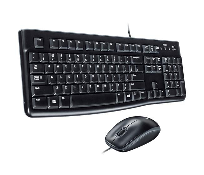 Logitech Teclado y Ratón con Cable USB, Distribución Alemana QWERTZ, Negro - Teclado Delgado y Resistente a Salpicaduras, Ratón Óptico HD