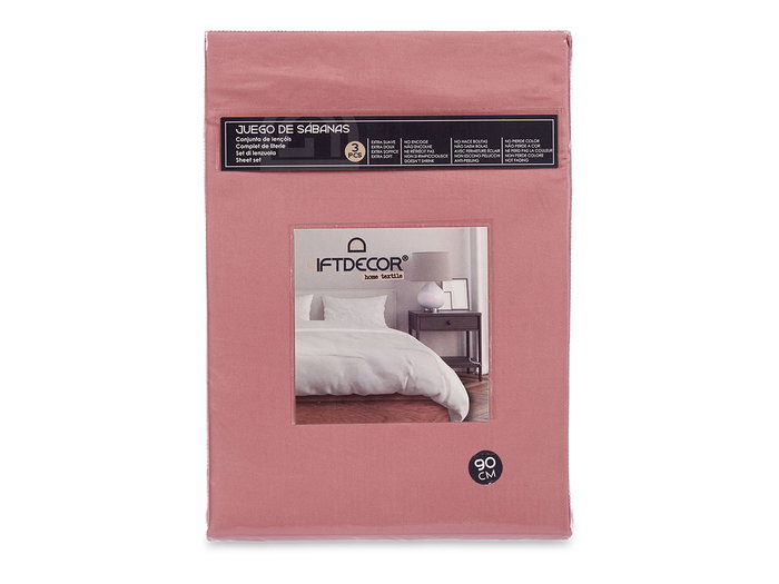 Giftdecor Set 3 Sábanas para Cama de 90cm, 160x245cm Encimera + 45x110cm Almohada + 90x200cm Bajera, Color Rosa, 100% Poliester (Set de 12) Giftdecor Set 3 Sábanas para Cama de 90cm, 160x245cm Encimera + 45x110cm Almohada + 90x200cm Bajera, Color Rosa, 100% Poliester (Set de 12)