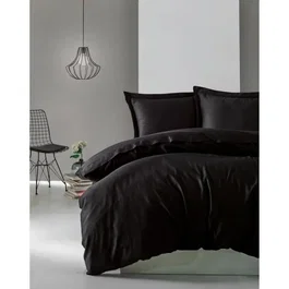 Juego de Cama 220x240 cm + 2 Fundas Almohada 60x60 cm - 100% Algodón Satén Negro - MEN8681875218435