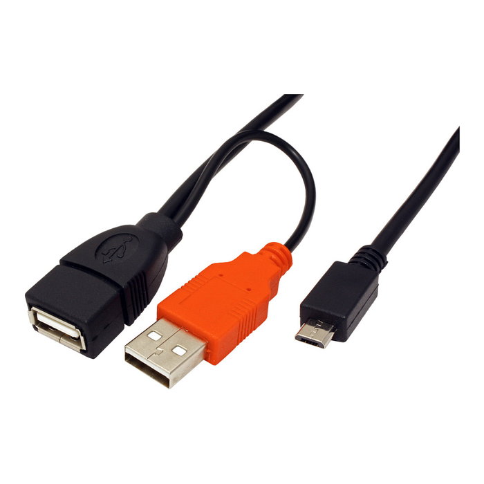 ROLINE 19.08.1009 Cable USB 2.0 Y tipo A Macho/Hembra a Micro B Macho, 1 Metro, Negro