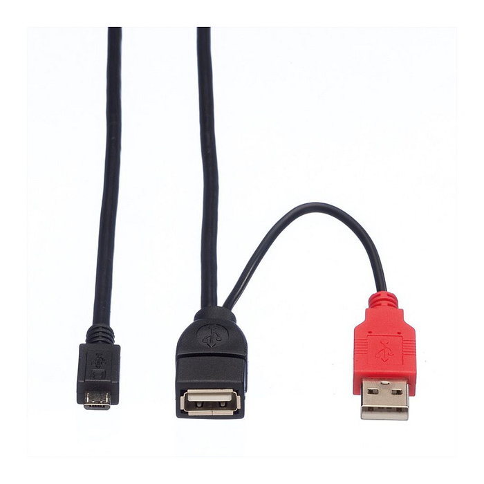 ROLINE 19.08.1009 Cable USB 2.0 Y tipo A Macho/Hembra a Micro B Macho, 1 Metro, Negro