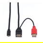 ROLINE Cable USB 2.0 Y-Kabel 19.08.1009, 1 m, 2x USB A Macho/Hembra a Micro-USB B Macho, Negro, Soporta OTG