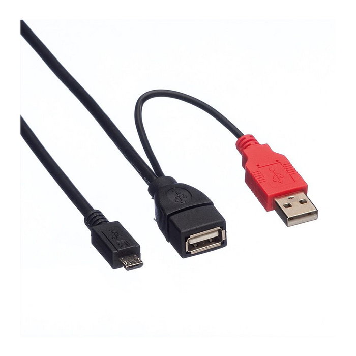 ROLINE 19.08.1009 Cable USB 2.0 Y tipo A Macho/Hembra a Micro B Macho, 1 Metro, Negro