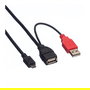 ROLINE Cable USB 2.0 Y-Kabel 19.08.1009, 1 m, 2x USB A Macho/Hembra a Micro-USB B Macho, Negro, Soporta OTG