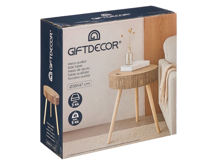 Giftdecor Mesa Auxiliar 38 cm Ondas Natural Madera (Set de 4)