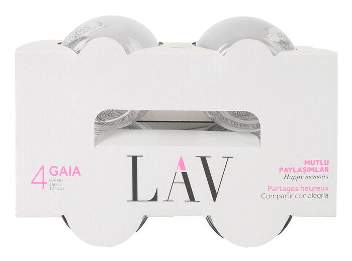 LAV Set 4 Vasos Gaia Bl.Lines 360 cc Colección Gaia Vidrio Resistente Ideal para Uso Diario (6 Cajas)