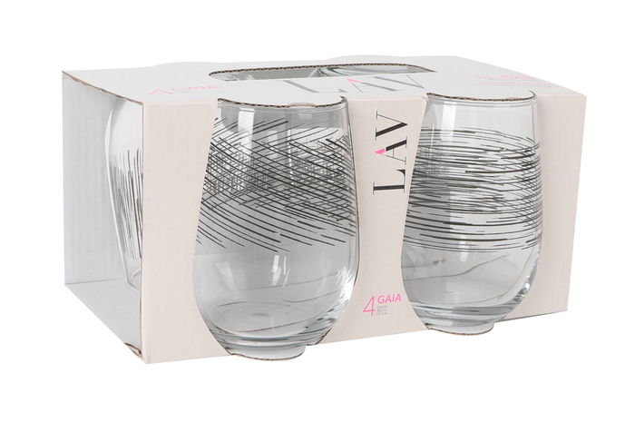 LAV Set 4 Vasos Gaia Bl.Lines 360 cc Colección Gaia Vidrio Resistente Ideal para Uso Diario (6 Cajas)