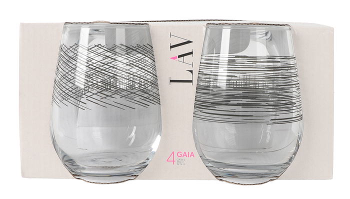 LAV Set 4 Vasos Gaia Bl.Lines 360 cc Colección Gaia Vidrio Resistente Ideal para Uso Diario (6 Cajas)