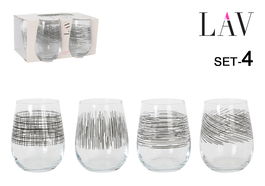 LAV Set 4 Vasos Gaia Bl.Lines 360 cc Colección Gaia Vidrio Resistente Ideal para Uso Diario (6 Cajas)