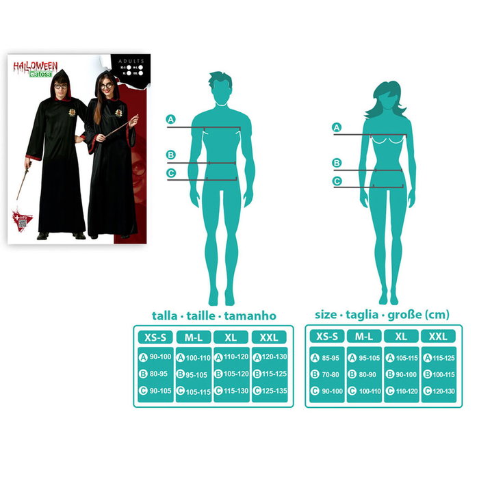 Disfraz Túnica Negra de Mago con Capucha Unisex para Adulto - Talla XL