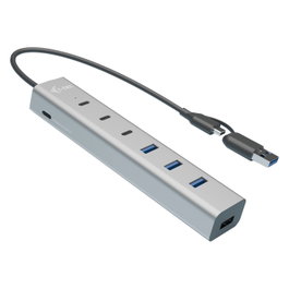 i-tec USB-C/USB-A Hub Metálico 7 Puertos 3x USB-C 4x USB-A 3.2 Gen 1 Carga 15W Gris