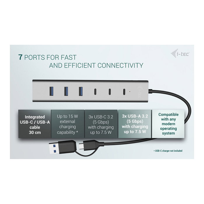 I-TEC USB-C/USB-A Charging Metal HUB 7 Port (3x USB-C, 4x USB-A)