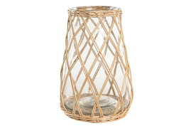 DKD Home Decor Portavela Colonial Cristal y Fibra Transparente Marron Claro 28 x 38 x 28 cm (2 Unidades)