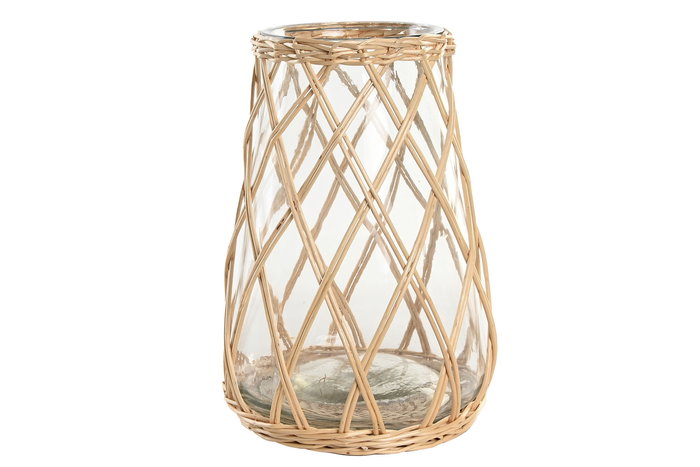 DKD Home Decor Portavela Colonial Cristal y Fibra Transparente Marron Claro 28 x 38 x 28 cm (2 Unidades) DKD Home Decor Portavela Colonial Cristal y Fibra Transparente Marron Claro 28 x 38 x 28 cm (2 Unidades)