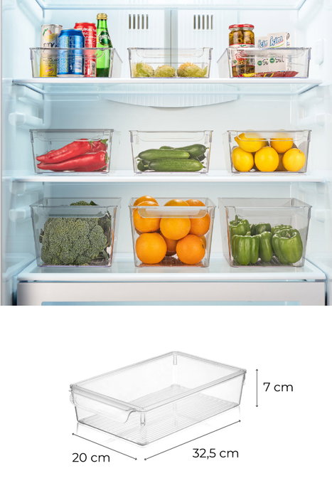 Hermia Set Organizador de Frigorífico Plástico Libre de BPA Transparente 20 x 32.5 x 7 cm 3 Piezas