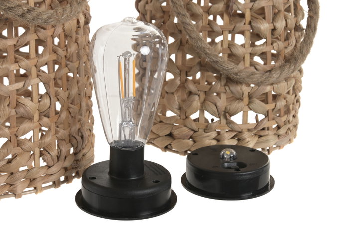 DKD Home Decor Set de 3 Lámparas Solares de Fibra Marrón con Asa de Cuerda