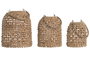 DKD Home Decor Set de 3 Lámparas Solares de Fibra Marrón con Asa de Cuerda