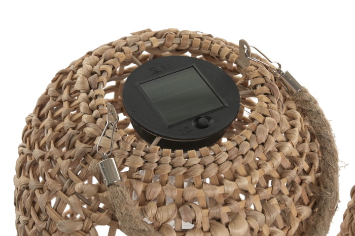 DKD Home Decor Set de 3 Lámparas Solares de Fibra Marrón con Asa de Cuerda