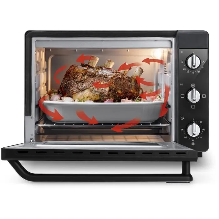 Delonghi Horno Pequeño EO 40112.BK Negro con Ventilador 40L 2000W Puerta Doble Cristal