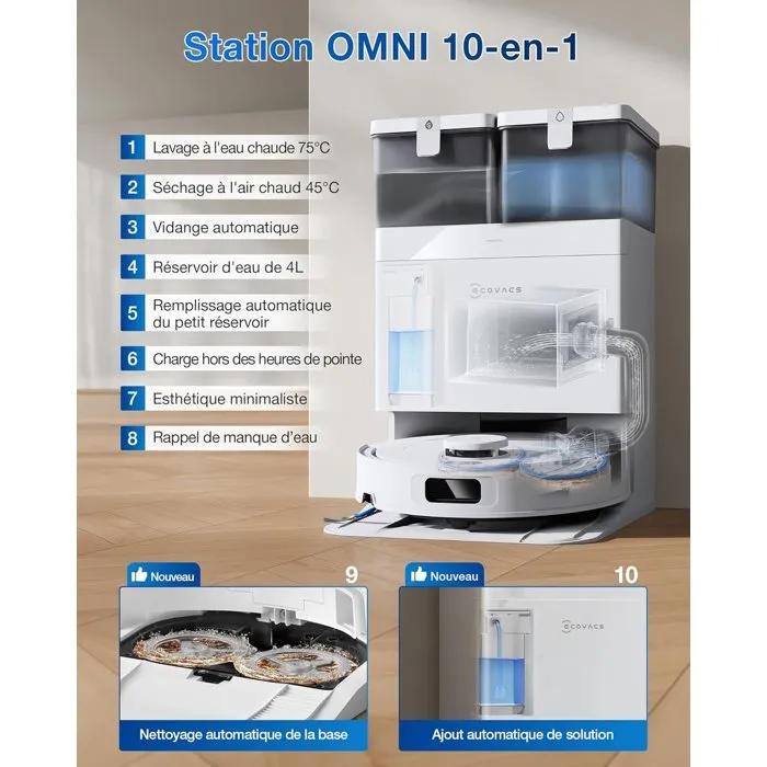 ECOVACS T30C Omni GEN2 Robot aspirador y fregador 25000 Pa Fregado agua caliente 75°C OZMO Turbo 2.0
