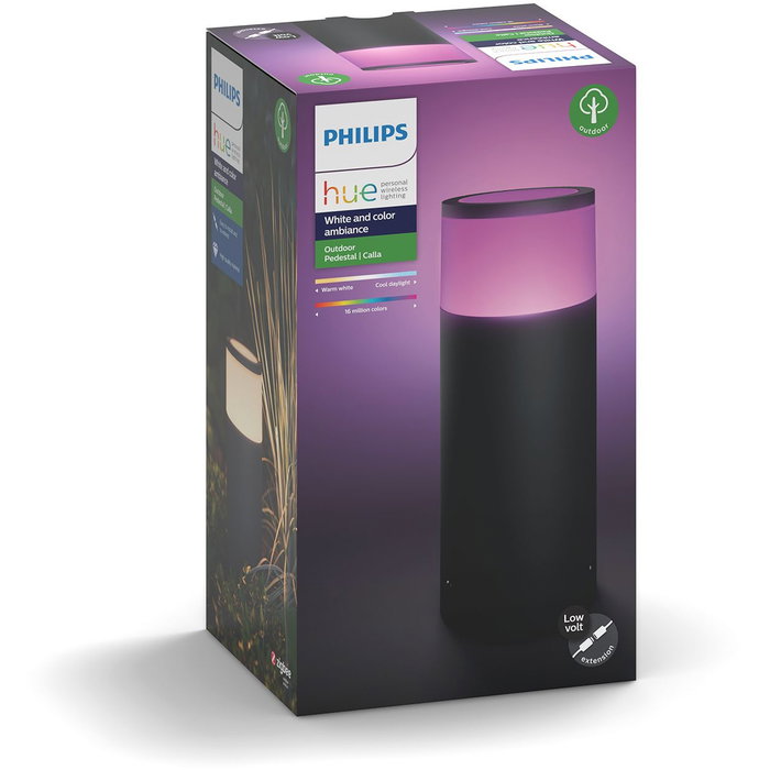 Philips Hue White and Color Ambiance Calla Pedestal Negro - Luz LED Inteligente Exterior RGB, Bluetooth/Zigbee, IP65, 600lm, Compatible Alexa, Google, HomeKit