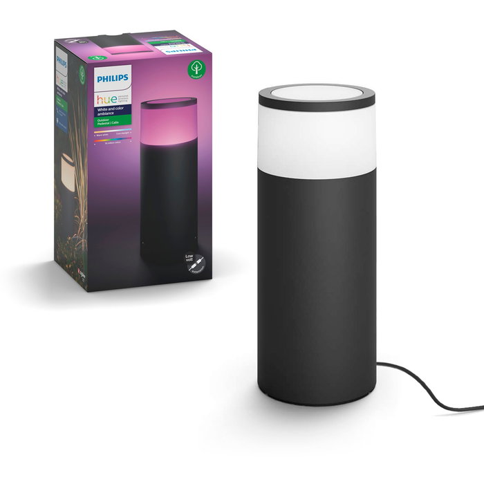 Philips Hue White and Color Ambiance Calla Pedestal Negro - Luz LED Inteligente Exterior RGB, Bluetooth/Zigbee, IP65, 600lm, Compatible Alexa, Google, HomeKit