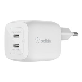 Belkin WCH011vfWH Cargador GaN 45W Dual USB-C PD 3.0 PPS, Carga Rápida 25W+20W para Portátil/Smartphone/Tablet, Blanco