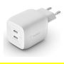 Belkin WCH011vfWH Cargador GaN 45W Dual USB-C PD 3.0 PPS, Carga Rápida 25W+20W para Portátil/Smartphone/Tablet, Blanco