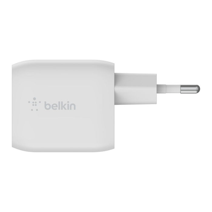 Belkin WCH011vfWH Cargador GaN 45W Dual USB-C PD 3.0 PPS, Carga Rápida 25W+20W para Portátil/Smartphone/Tablet, Blanco