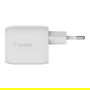 Belkin WCH011vfWH Cargador GaN 45W Dual USB-C PD 3.0 PPS, Carga Rápida 25W+20W para Portátil/Smartphone/Tablet, Blanco