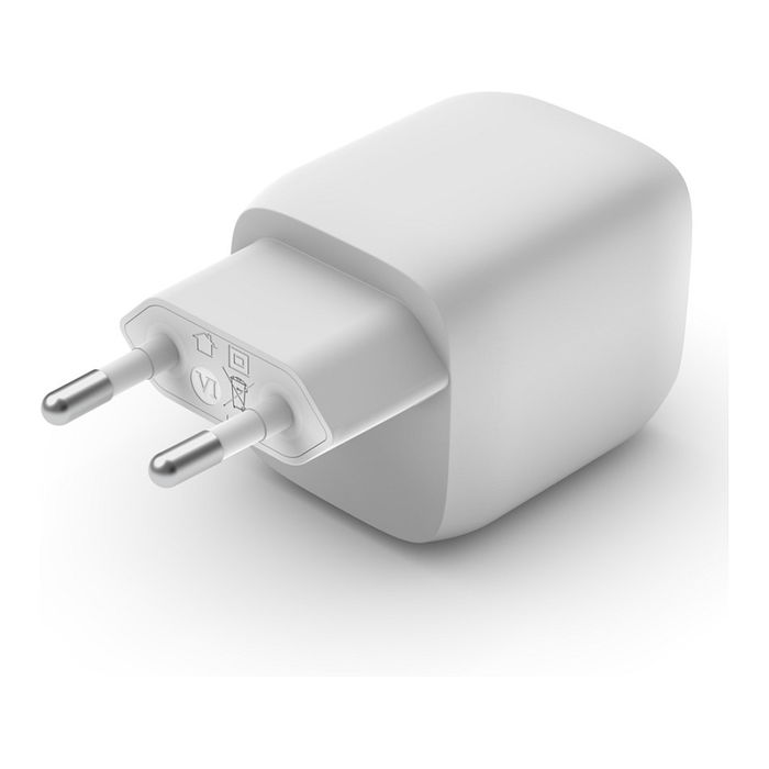 Belkin WCH011vfWH Cargador GaN 45W Dual USB-C PD 3.0 PPS, Carga Rápida 25W+20W para Portátil/Smartphone/Tablet, Blanco