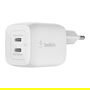 Belkin WCH011vfWH Cargador GaN 45W Dual USB-C PD 3.0 PPS, Carga Rápida 25W+20W para Portátil/Smartphone/Tablet, Blanco