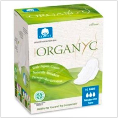 ORGANYC Compresas con alas de día para flujo moderado, 10 unidades