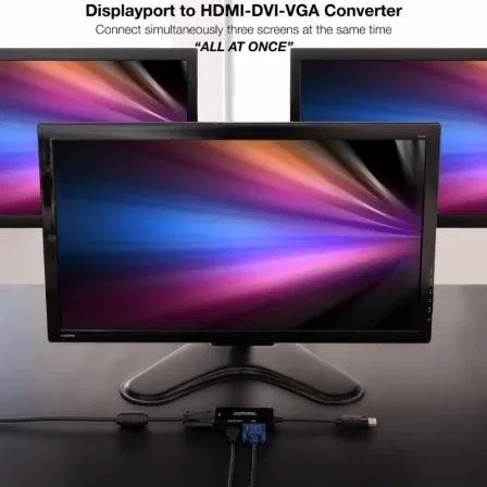 Nano Cable 10.16.3301-ALL Conversor DisplayPort Macho a HDMI Hembra, DVI Hembra, VGA Hembra 20cm Negro